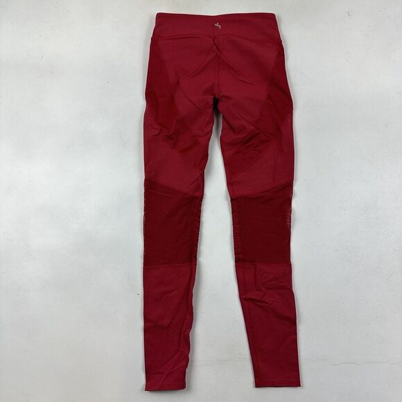JoyLab Premium Mid-Rise Moto Red Leggings 7/8 Length Mesh Panels Size S Stretch - Picture 10 of 12
